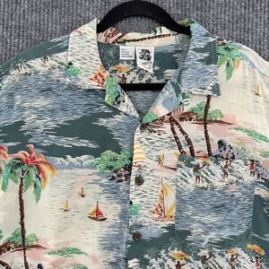 Kennington Hawaiian Shirt Silk Beach Scene Surf Sail Vintage L Mens